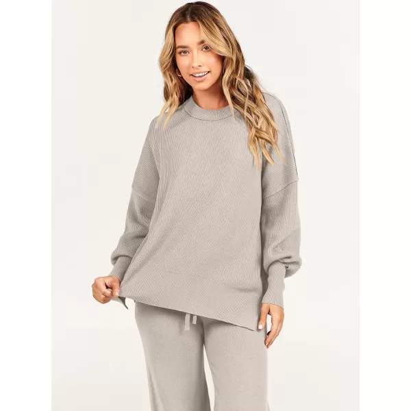 imageANRABESS Women 2 Piece Outfits Sweatsuit Oversized Sweater Set amp Wide Leg Pants Fall Chunky Lounge SetLight Grey