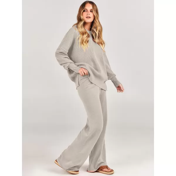 imageANRABESS Women 2 Piece Outfits Sweatsuit Oversized Sweater Set amp Wide Leg Pants Fall Chunky Lounge SetLight Grey