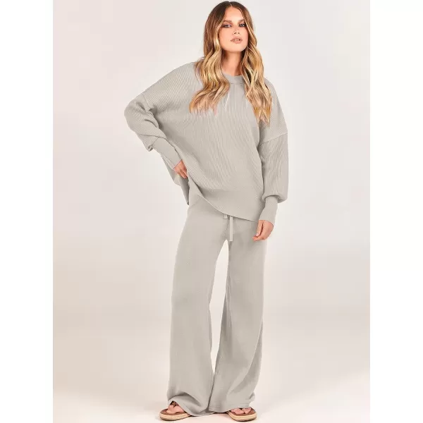 imageANRABESS Women 2 Piece Outfits Sweatsuit Oversized Sweater Set amp Wide Leg Pants Fall Chunky Lounge SetLight Grey