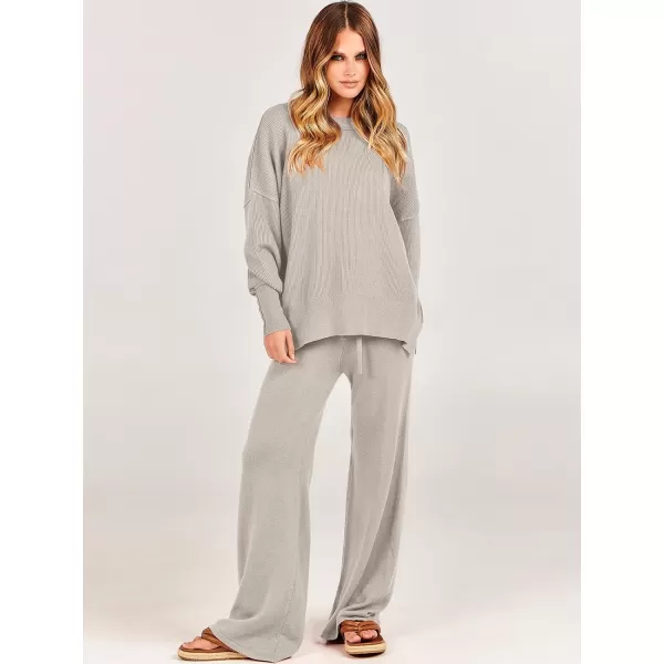 imageANRABESS Women 2 Piece Outfits Sweatsuit Oversized Sweater Set amp Wide Leg Pants Fall Chunky Lounge SetLight Grey