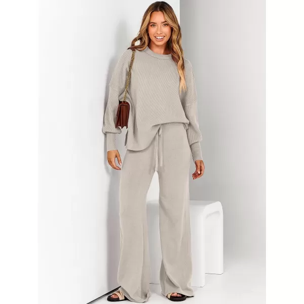 imageANRABESS Women 2 Piece Outfits Sweatsuit Oversized Sweater Set amp Wide Leg Pants Fall Chunky Lounge SetLight Grey