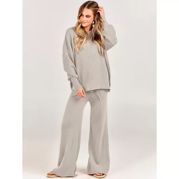 imageANRABESS Women 2 Piece Outfits Sweatsuit Oversized Sweater Set amp Wide Leg Pants Fall Chunky Lounge SetLight Grey