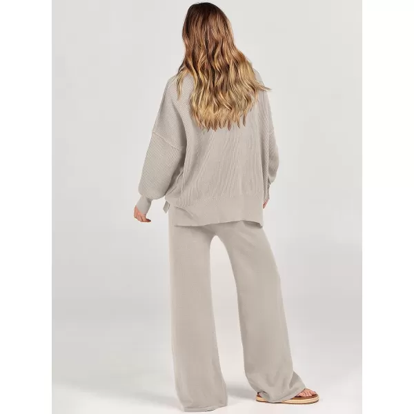 imageANRABESS Women 2 Piece Outfits Sweatsuit Oversized Sweater Set amp Wide Leg Pants Fall Chunky Lounge SetLight Grey