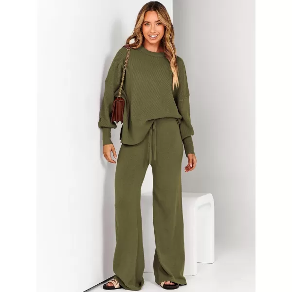 imageANRABESS Women 2 Piece Outfits Sweatsuit Oversized Sweater Set amp Wide Leg Pants Fall Chunky Lounge SetOlive