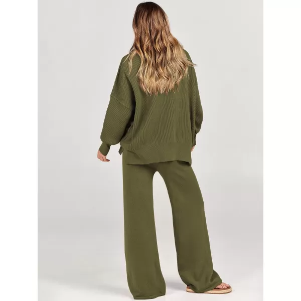 imageANRABESS Women 2 Piece Outfits Sweatsuit Oversized Sweater Set amp Wide Leg Pants Fall Chunky Lounge SetOlive