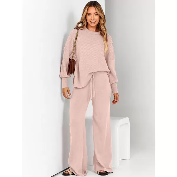 imageANRABESS Women 2 Piece Outfits Sweatsuit Oversized Sweater Set amp Wide Leg Pants Fall Chunky Lounge SetPink