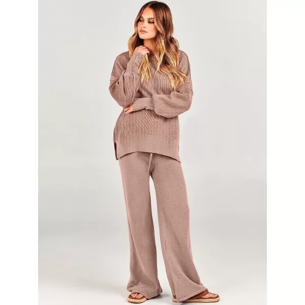 imageANRABESS Women 2 Piece Outfits Sweatsuit Oversized Sweater Set amp Wide Leg Pants Fall Chunky Lounge SetPink Apricot