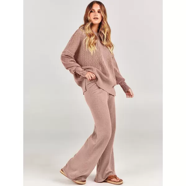 imageANRABESS Women 2 Piece Outfits Sweatsuit Oversized Sweater Set amp Wide Leg Pants Fall Chunky Lounge SetPink Apricot