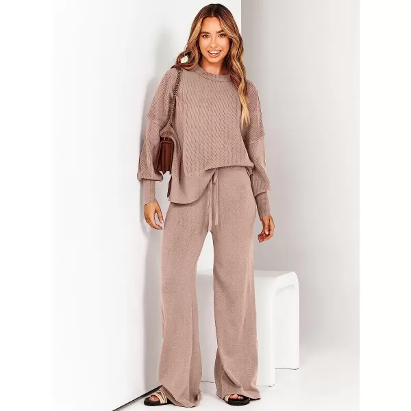 imageANRABESS Women 2 Piece Outfits Sweatsuit Oversized Sweater Set amp Wide Leg Pants Fall Chunky Lounge SetPink Apricot