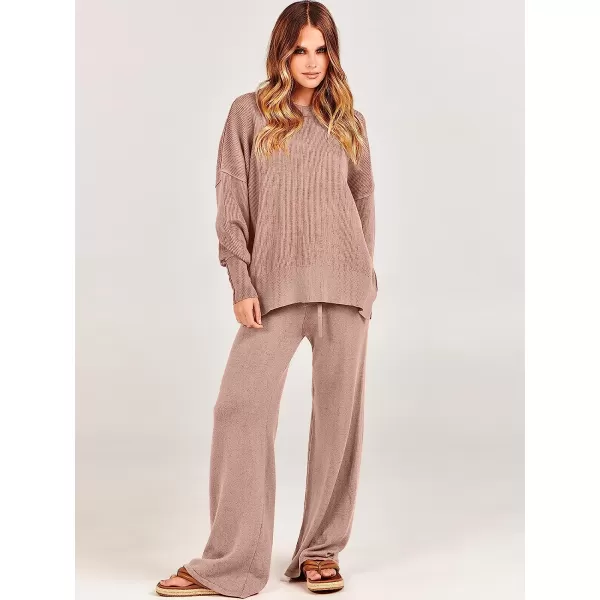 imageANRABESS Women 2 Piece Outfits Sweatsuit Oversized Sweater Set amp Wide Leg Pants Fall Chunky Lounge SetPink Apricot