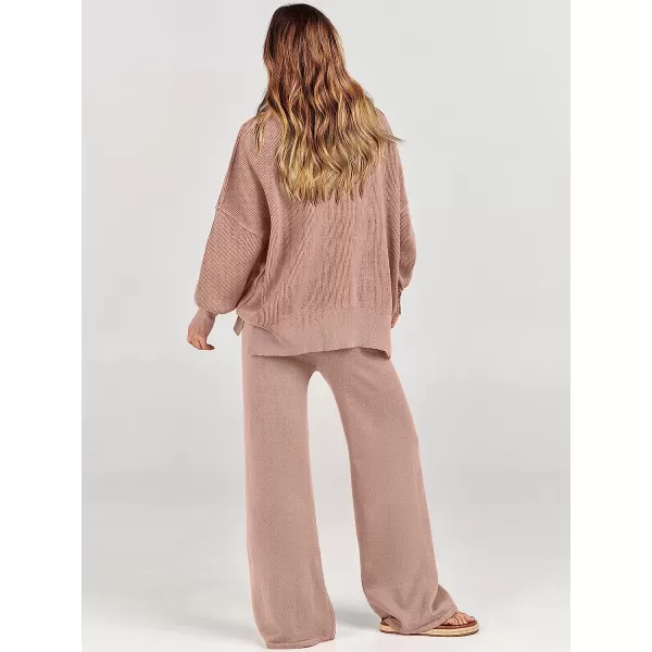 imageANRABESS Women 2 Piece Outfits Sweatsuit Oversized Sweater Set amp Wide Leg Pants Fall Chunky Lounge SetPink Apricot