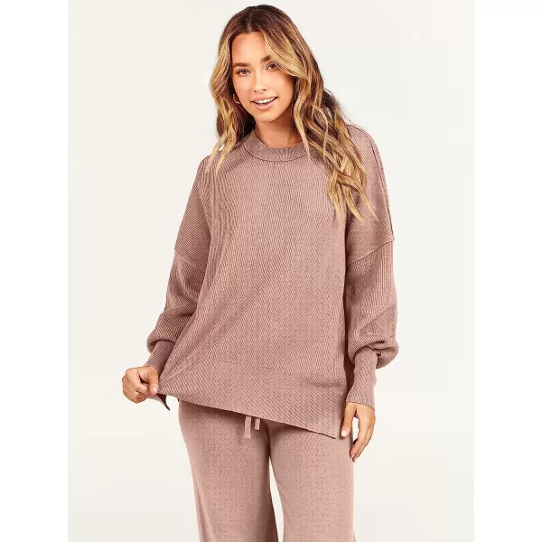 imageANRABESS Women 2 Piece Outfits Sweatsuit Oversized Sweater Set amp Wide Leg Pants Fall Chunky Lounge SetPink Apricot