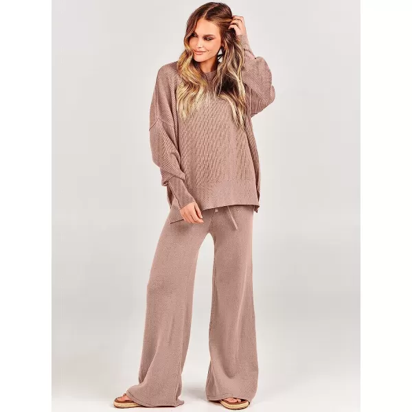imageANRABESS Women 2 Piece Outfits Sweatsuit Oversized Sweater Set amp Wide Leg Pants Fall Chunky Lounge SetPink Apricot