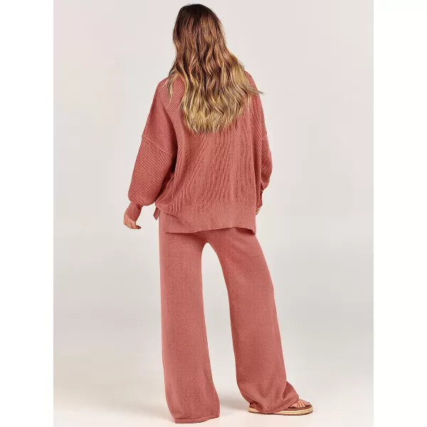 imageANRABESS Women 2 Piece Outfits Sweatsuit Oversized Sweater Set amp Wide Leg Pants Fall Chunky Lounge SetRust