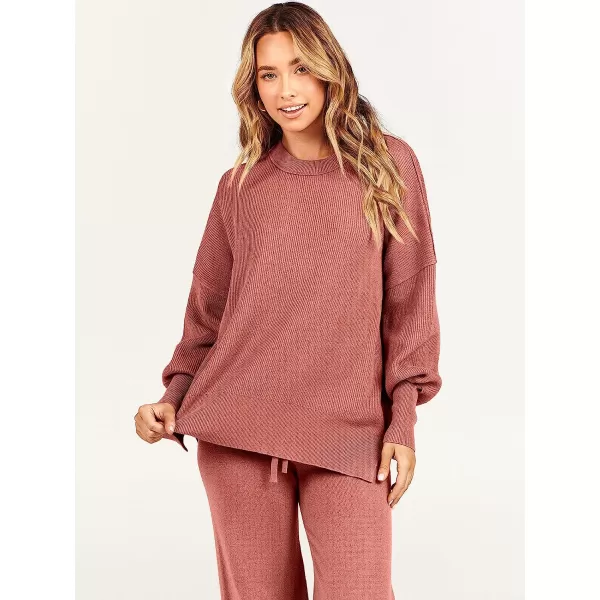 imageANRABESS Women 2 Piece Outfits Sweatsuit Oversized Sweater Set amp Wide Leg Pants Fall Chunky Lounge SetRust