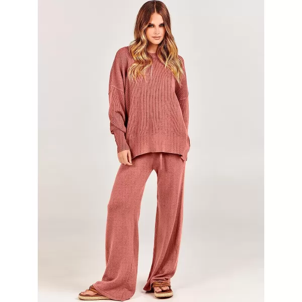 imageANRABESS Women 2 Piece Outfits Sweatsuit Oversized Sweater Set amp Wide Leg Pants Fall Chunky Lounge SetRust