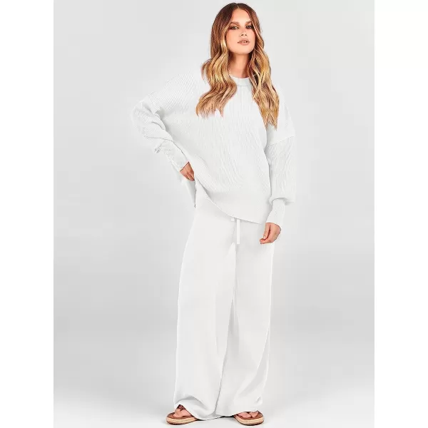 imageANRABESS Women 2 Piece Outfits Sweatsuit Oversized Sweater Set amp Wide Leg Pants Fall Chunky Lounge SetWhite