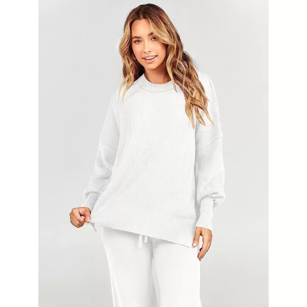 imageANRABESS Women 2 Piece Outfits Sweatsuit Oversized Sweater Set amp Wide Leg Pants Fall Chunky Lounge SetWhite
