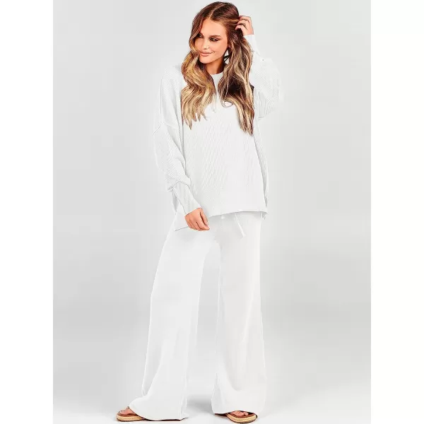 imageANRABESS Women 2 Piece Outfits Sweatsuit Oversized Sweater Set amp Wide Leg Pants Fall Chunky Lounge SetWhite