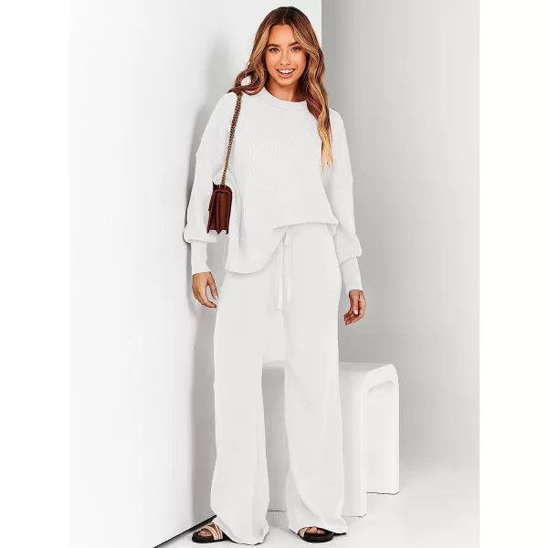 imageANRABESS Women 2 Piece Outfits Sweatsuit Oversized Sweater Set amp Wide Leg Pants Fall Chunky Lounge SetWhite