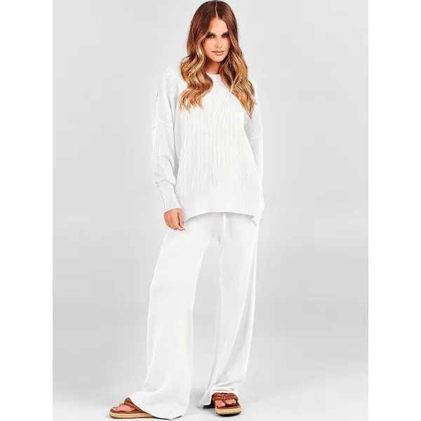 imageANRABESS Women 2 Piece Outfits Sweatsuit Oversized Sweater Set amp Wide Leg Pants Fall Chunky Lounge SetWhite
