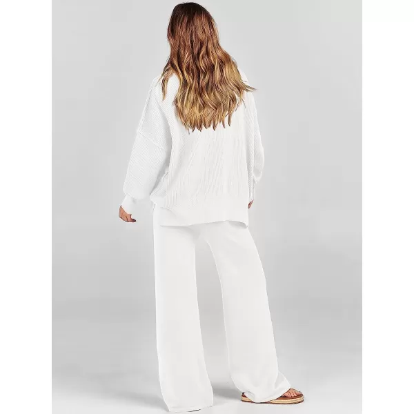 imageANRABESS Women 2 Piece Outfits Sweatsuit Oversized Sweater Set amp Wide Leg Pants Fall Chunky Lounge SetWhite