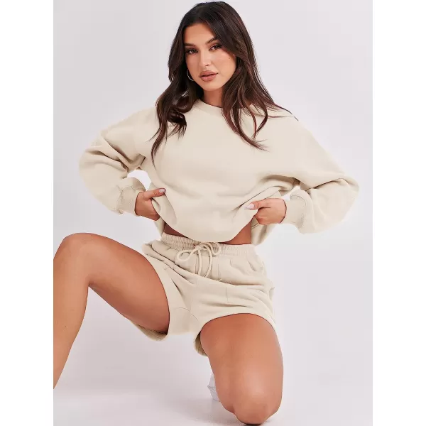 imageANRABESS Women 2 Piece Outfits Sweatsuit Oversized Sweatshirt amp Lounge Shorts 2023 Casual Cozy Pajamas Tacksuit SetApricot
