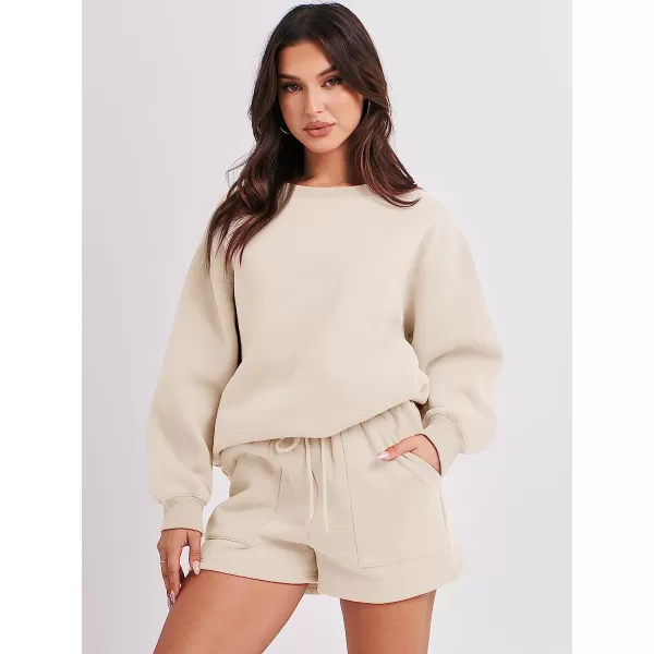 imageANRABESS Women 2 Piece Outfits Sweatsuit Oversized Sweatshirt amp Lounge Shorts 2023 Casual Cozy Pajamas Tacksuit SetApricot