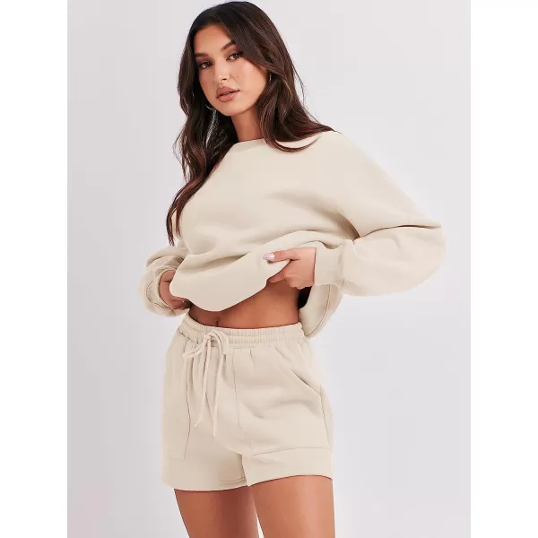 imageANRABESS Women 2 Piece Outfits Sweatsuit Oversized Sweatshirt amp Lounge Shorts 2023 Casual Cozy Pajamas Tacksuit SetApricot