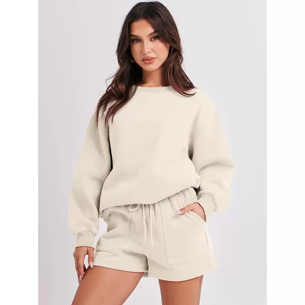 imageANRABESS Women 2 Piece Outfits Sweatsuit Oversized Sweatshirt amp Lounge Shorts 2023 Casual Cozy Pajamas Tacksuit SetBeige