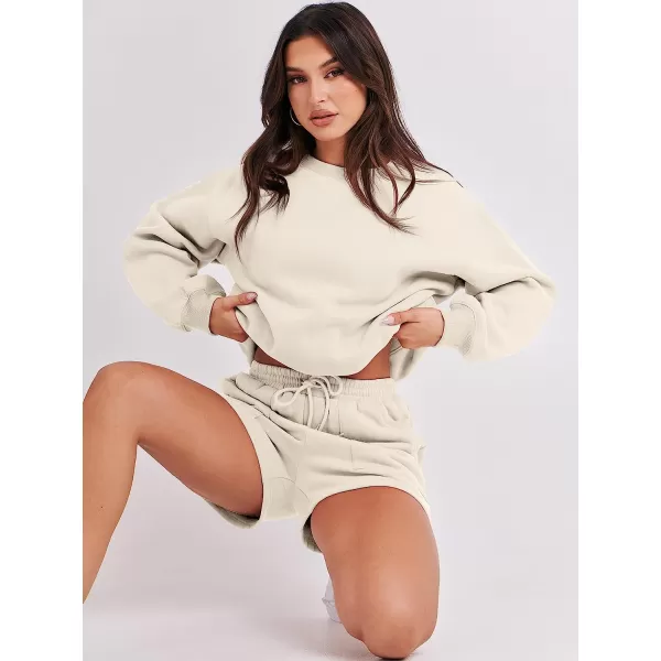 imageANRABESS Women 2 Piece Outfits Sweatsuit Oversized Sweatshirt amp Lounge Shorts 2023 Casual Cozy Pajamas Tacksuit SetBeige