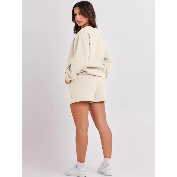 imageANRABESS Women 2 Piece Outfits Sweatsuit Oversized Sweatshirt amp Lounge Shorts 2023 Casual Cozy Pajamas Tacksuit SetBeige