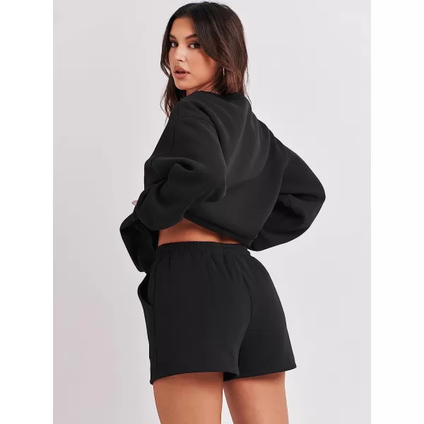 imageANRABESS Women 2 Piece Outfits Sweatsuit Oversized Sweatshirt amp Lounge Shorts 2023 Casual Cozy Pajamas Tacksuit SetBlack