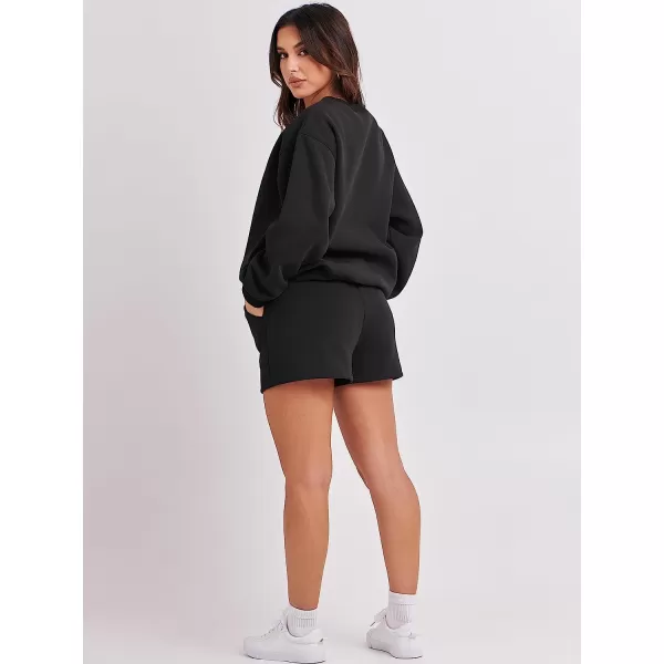 imageANRABESS Women 2 Piece Outfits Sweatsuit Oversized Sweatshirt amp Lounge Shorts 2023 Casual Cozy Pajamas Tacksuit SetBlack