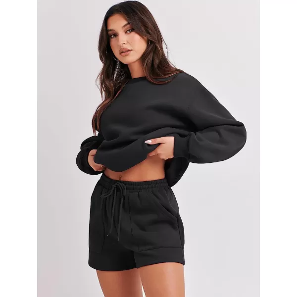 imageANRABESS Women 2 Piece Outfits Sweatsuit Oversized Sweatshirt amp Lounge Shorts 2023 Casual Cozy Pajamas Tacksuit SetBlack