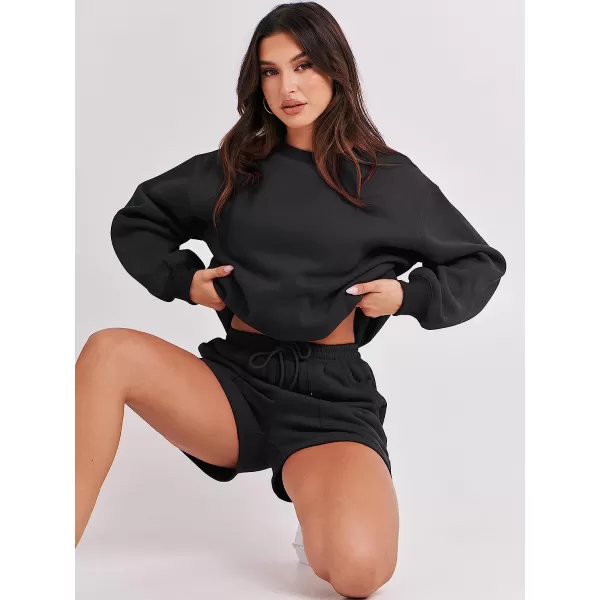 imageANRABESS Women 2 Piece Outfits Sweatsuit Oversized Sweatshirt amp Lounge Shorts 2023 Casual Cozy Pajamas Tacksuit SetBlack