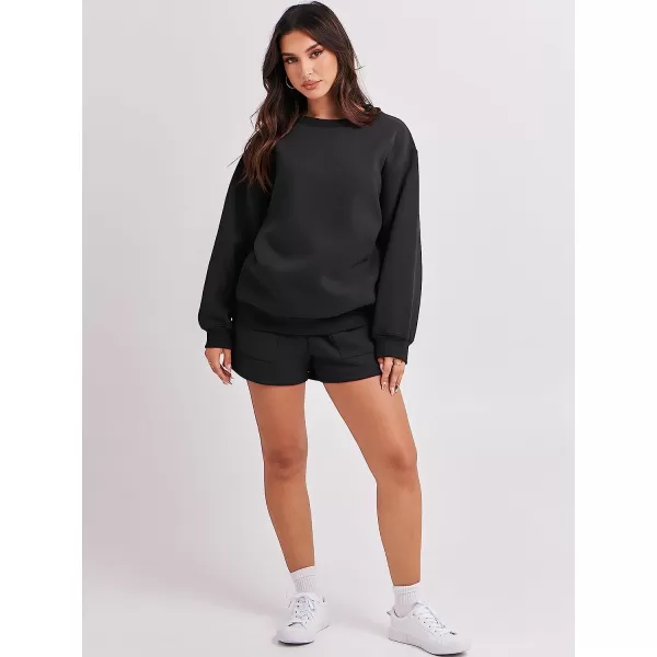 imageANRABESS Women 2 Piece Outfits Sweatsuit Oversized Sweatshirt amp Lounge Shorts 2023 Casual Cozy Pajamas Tacksuit SetBlack
