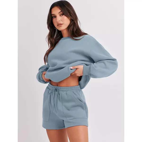 imageANRABESS Women 2 Piece Outfits Sweatsuit Oversized Sweatshirt amp Lounge Shorts 2023 Casual Cozy Pajamas Tacksuit SetBlue