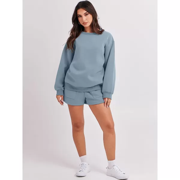 imageANRABESS Women 2 Piece Outfits Sweatsuit Oversized Sweatshirt amp Lounge Shorts 2023 Casual Cozy Pajamas Tacksuit SetBlue