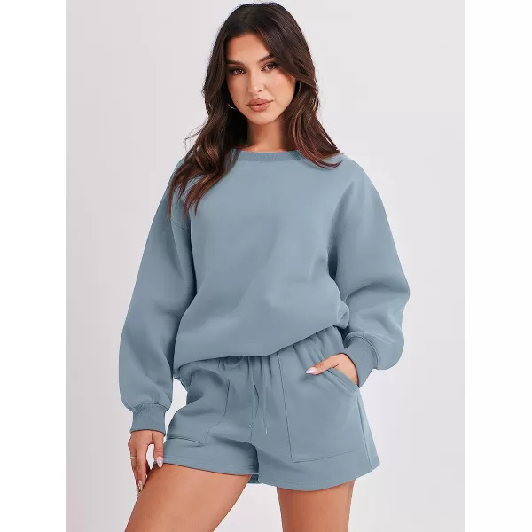 imageANRABESS Women 2 Piece Outfits Sweatsuit Oversized Sweatshirt amp Lounge Shorts 2023 Casual Cozy Pajamas Tacksuit SetBlue