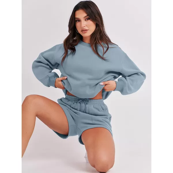 imageANRABESS Women 2 Piece Outfits Sweatsuit Oversized Sweatshirt amp Lounge Shorts 2023 Casual Cozy Pajamas Tacksuit SetBlue