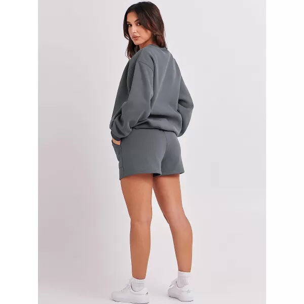 imageANRABESS Women 2 Piece Outfits Sweatsuit Oversized Sweatshirt amp Lounge Shorts 2023 Casual Cozy Pajamas Tacksuit SetDark Grey