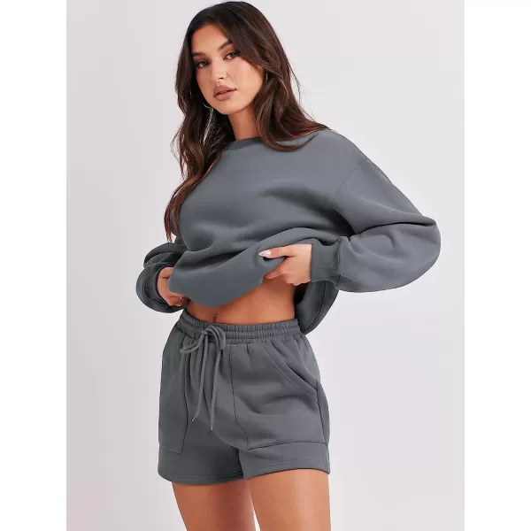 imageANRABESS Women 2 Piece Outfits Sweatsuit Oversized Sweatshirt amp Lounge Shorts 2023 Casual Cozy Pajamas Tacksuit SetDark Grey