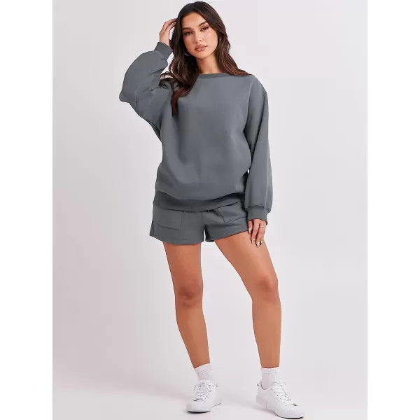 imageANRABESS Women 2 Piece Outfits Sweatsuit Oversized Sweatshirt amp Lounge Shorts 2023 Casual Cozy Pajamas Tacksuit SetDark Grey