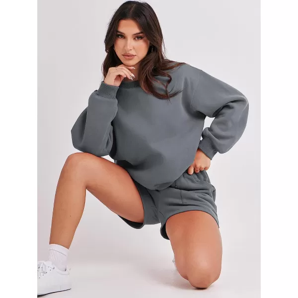 imageANRABESS Women 2 Piece Outfits Sweatsuit Oversized Sweatshirt amp Lounge Shorts 2023 Casual Cozy Pajamas Tacksuit SetDark Grey