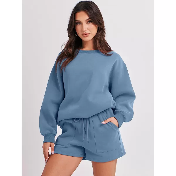 imageANRABESS Women 2 Piece Outfits Sweatsuit Oversized Sweatshirt amp Lounge Shorts 2023 Casual Cozy Pajamas Tacksuit SetDeep Blue