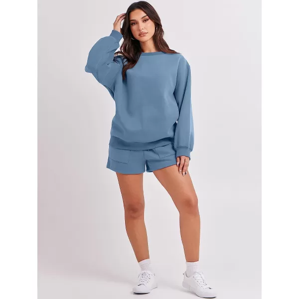 imageANRABESS Women 2 Piece Outfits Sweatsuit Oversized Sweatshirt amp Lounge Shorts 2023 Casual Cozy Pajamas Tacksuit SetDeep Blue