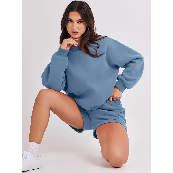 imageANRABESS Women 2 Piece Outfits Sweatsuit Oversized Sweatshirt amp Lounge Shorts 2023 Casual Cozy Pajamas Tacksuit SetDeep Blue