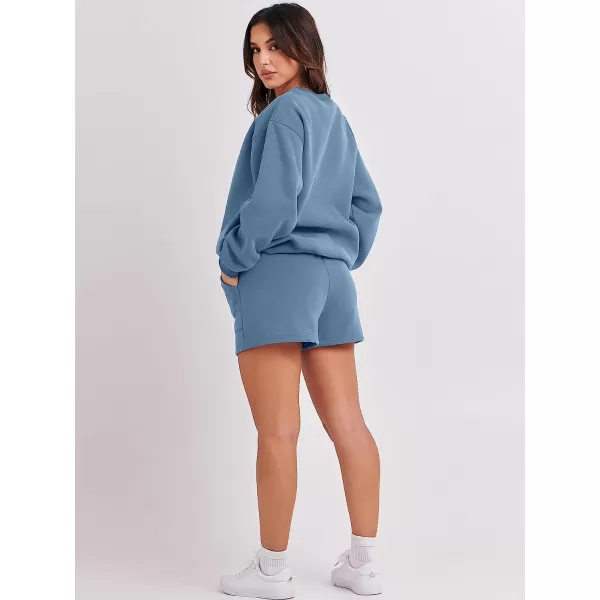 imageANRABESS Women 2 Piece Outfits Sweatsuit Oversized Sweatshirt amp Lounge Shorts 2023 Casual Cozy Pajamas Tacksuit SetDeep Blue