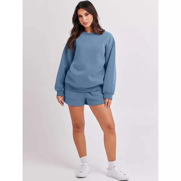 imageANRABESS Women 2 Piece Outfits Sweatsuit Oversized Sweatshirt amp Lounge Shorts 2023 Casual Cozy Pajamas Tacksuit SetDeep Blue